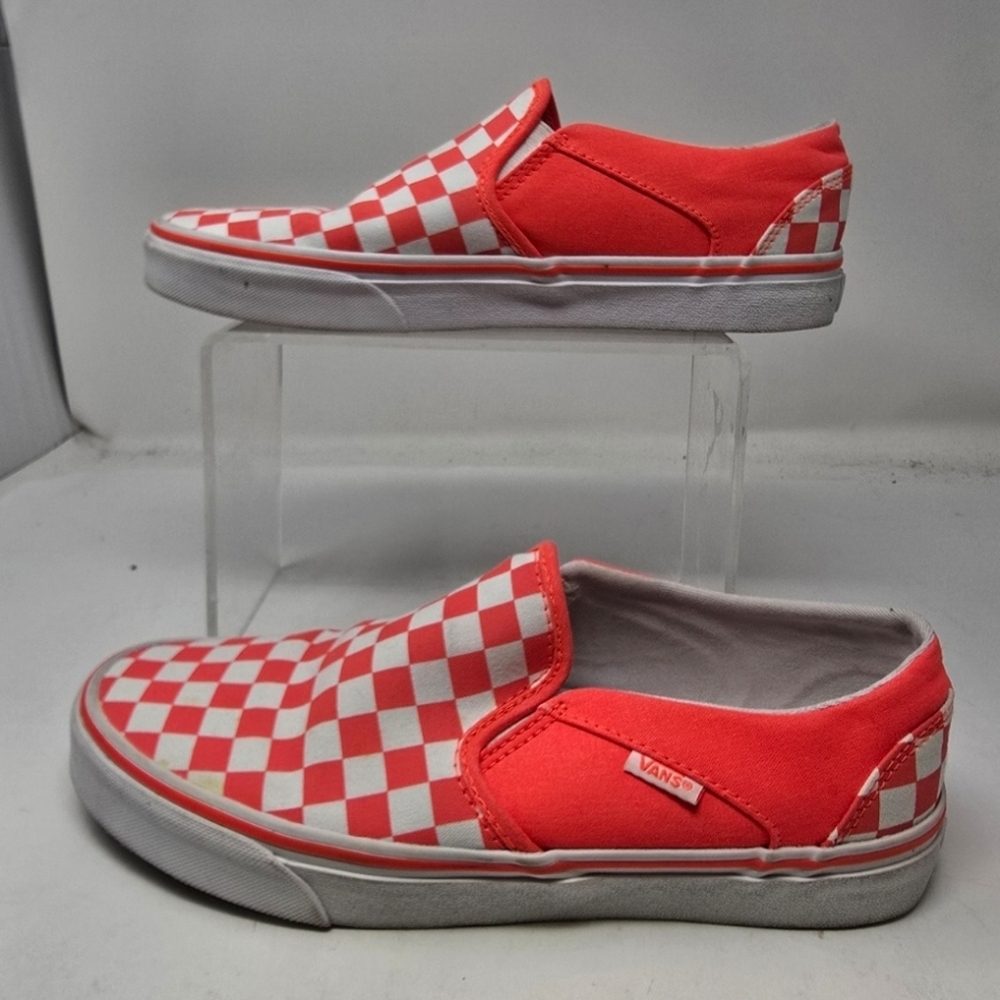 Vans Womens Size 10 Asher Checkerboard Slip On Classic Fiery Coral White. - Picture 3 of 6